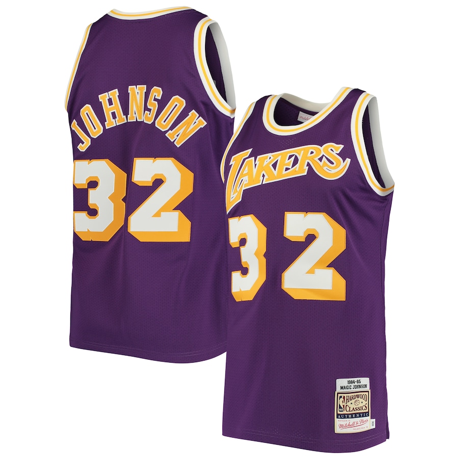 Magic Johnson Los Angeles Lakers Mitchell  Ness 1984 Hardwood Classics Authentic Jersey  Purple