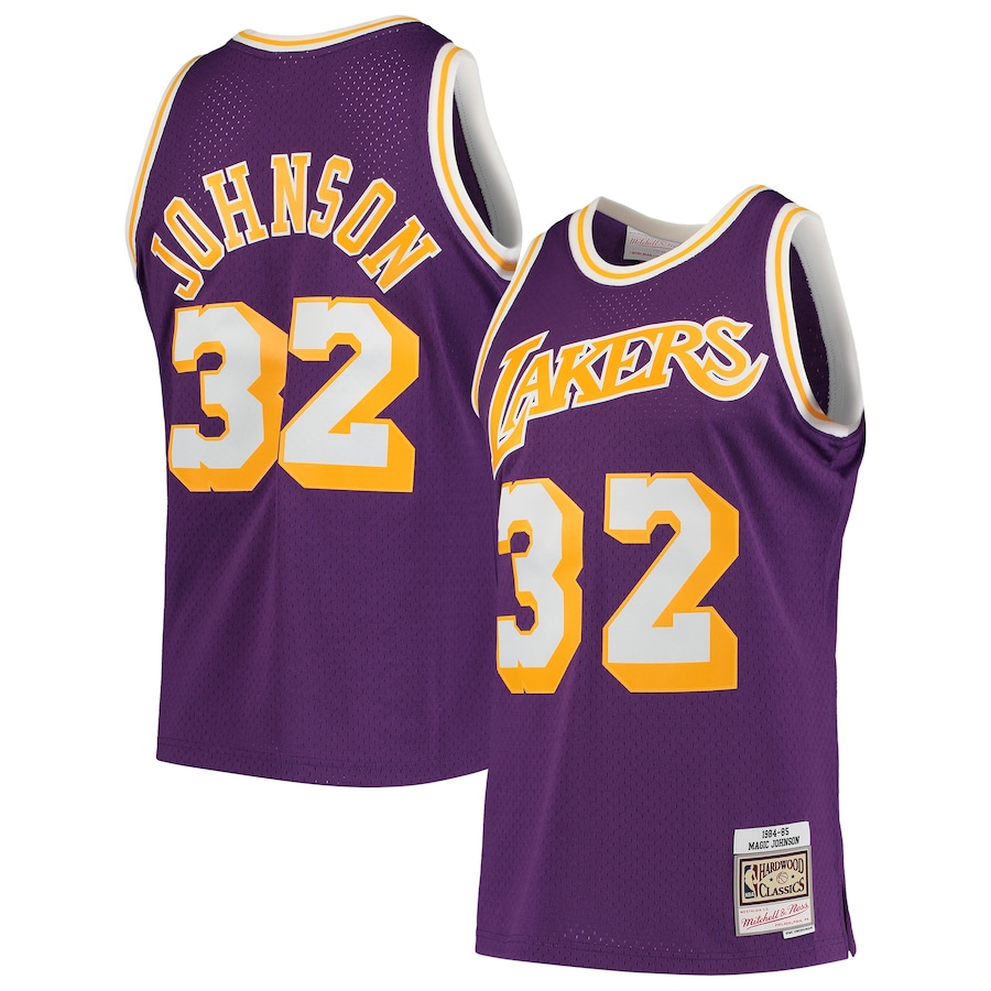 Magic Johnson Los Angeles Lakers Mitchell  Ness 198485 Hardwood Classics Swingman Player Jersey  Purple