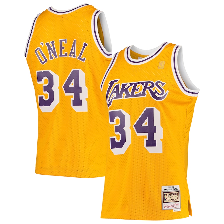 Shaquille Oneal Los Angeles Lakers Mitchell  Ness Hardwood Classics 199697 Swingman Jersey  Gold