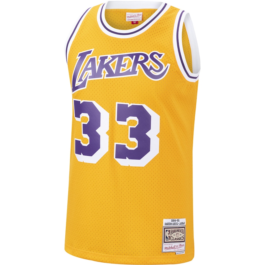 Kareem Abduljabbar Los Angeles Lakers Mitchell  Ness 198485 Hardwood Classics Swingman Jersey  Gold