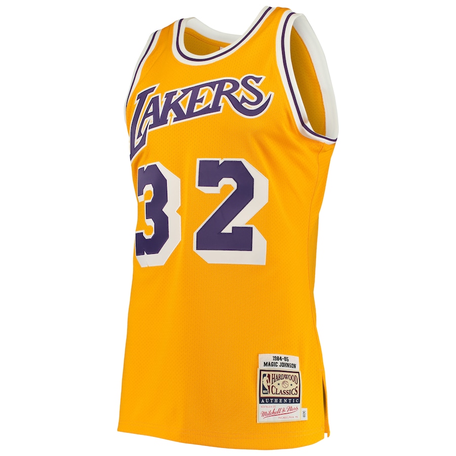 Magic Johnson Los Angeles Lakers Mitchell  Ness 198485 Hardwood Classics Authentic Jersey  Gold