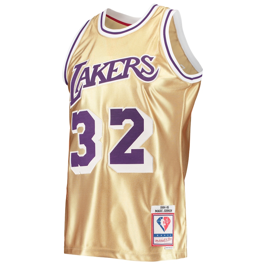 Magic Johnson Los Angeles Lakers Mitchell  Ness 75Th Anniversary 198485 Hardwood Classics Swingman Jersey  Gold