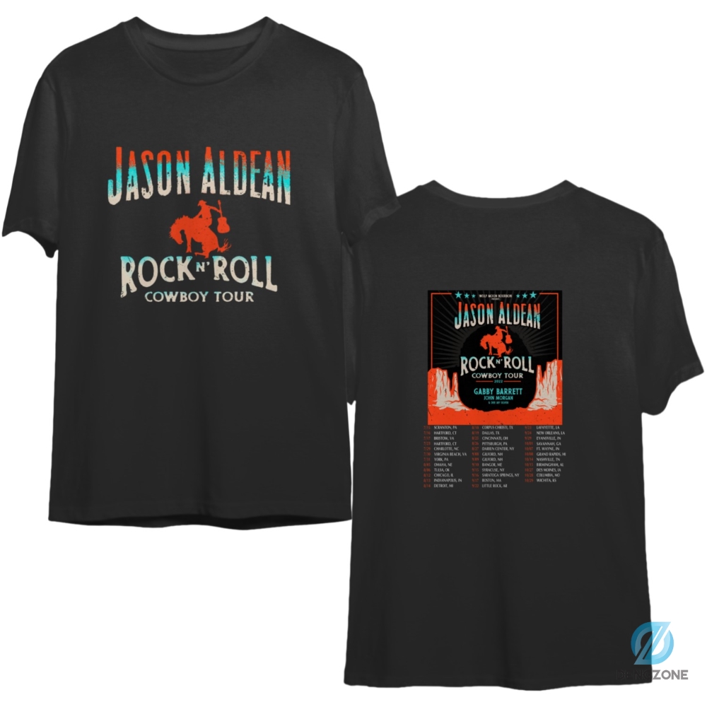 Adult Kid Jason Aldean Rock N Roll Cowboy Tour Tshirt Stand Jason Aldean Country Music