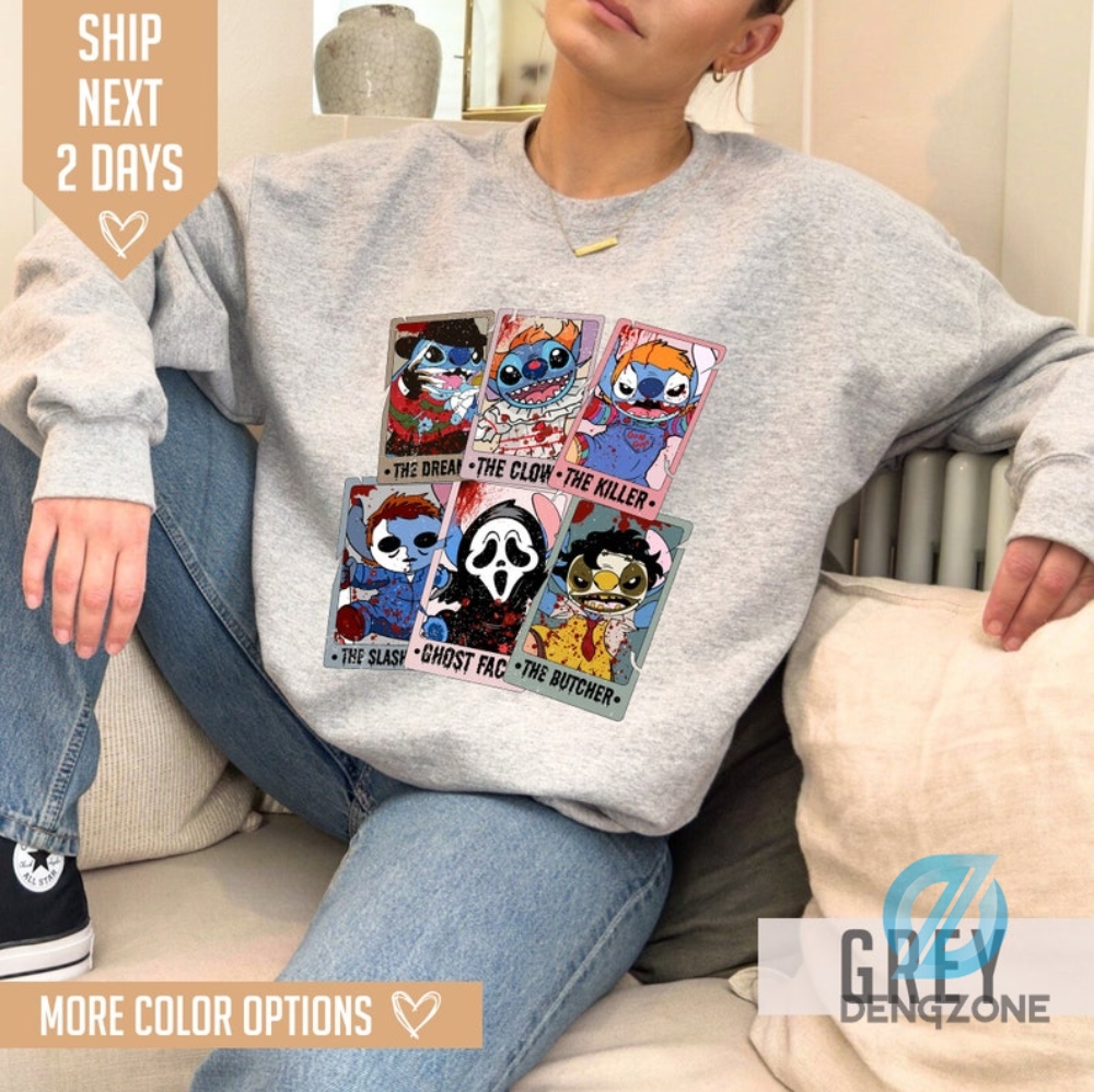 Retro Stitch Horror Characters Tarot Card Shirt Sweatshirt Adult Kid Horror Tarot Deck Retro Halloween Horror Characters Friends Horror Halloween Costume Gift