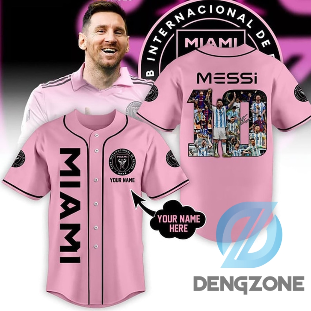 Customized Messi Inter Miami Fc Pink Baseball Jersey 10 Messi International Major League Soccer Jersey Custom Number Messi Miami Jersey