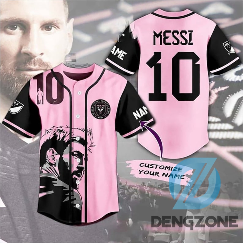 Custom Name Messi Inter Miami Pink Black Baseball Jersey 10 Messi Jersey Lover M10 Inter Miami Shirt Gift For Fan