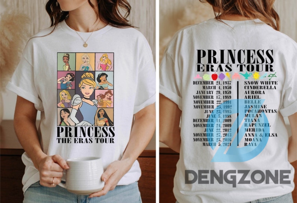 Princess Eras Tour Shirt 2 Sides Double Side Disney Princess Royal Tour Tee Merch Shirt Disney World Shirt Disney Trip Shirt Disneyland Shirt