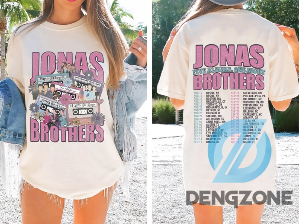 Retro Jonas Brothers Cassette Shirt 2 Sides Retro Five Albums One Night Tour Shirt Jonas Brother For Fan Tour 2023 Tee