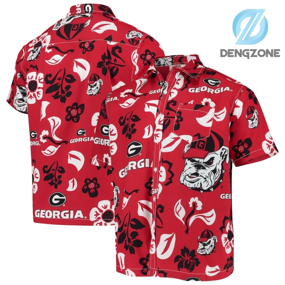 Unisex Wes  Willy Red Georgia Bulldogs Hawaiian Buttonup Shirt Georgia Football Team Merch Gift For Lovers Summer Vibe Georgia Football Hawaiian Shirt Shorts