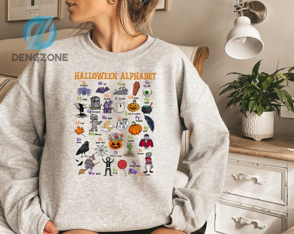 Funny Halloween Alphabet Sweatshirt Halloween Teacher Shirt Halloween Kindergarten Teacher Shirt Halloween Gifts Spooky Teacher Sweatshirt