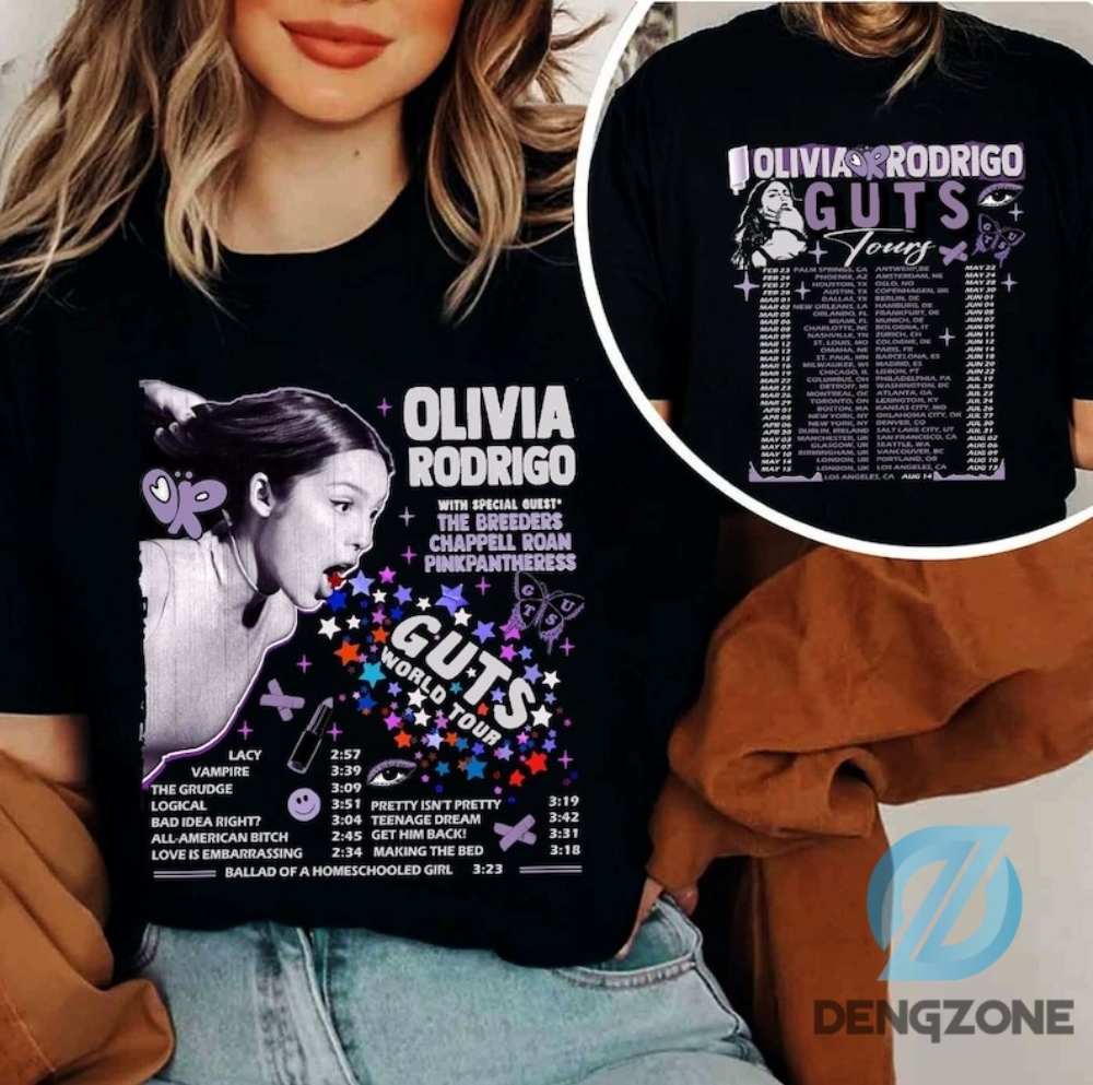 Guts Olivia Track List Tour Sweatshirt Hoodie Tshirt Double Sided Olivia Guts Tour Tee Olivia Album Guts Shirt Guts New Album 2023