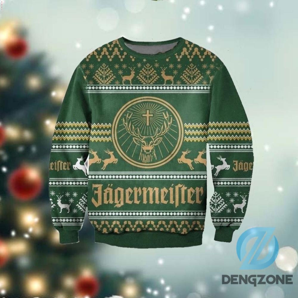 Jagermeister Full Print Christmas Sweatshirt 3D Style Ugly Christmas Sweater For Men Women