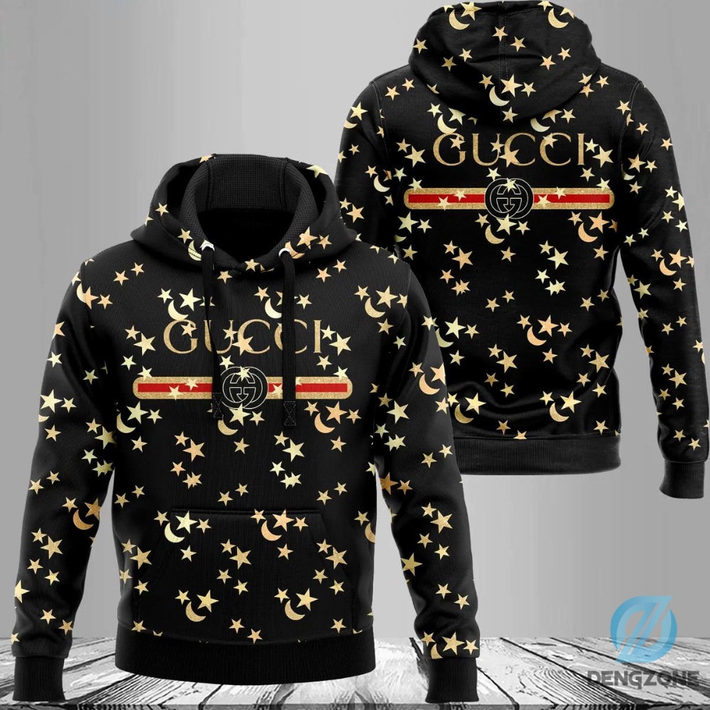 Gucci Celestial Noir 3D Unisex Hoodie With Moon And Star Accents  Black Luxury Edition