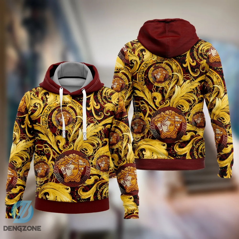 Versace Golden Red Logo Luxury Unisex Hoodie  Trending 2023 Perfect Luxury Brand Outfit For Men And Women