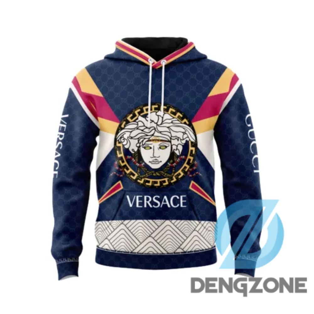 Versace Gucci Medusa Blue Unisex Hoodie Outfit For Men Women