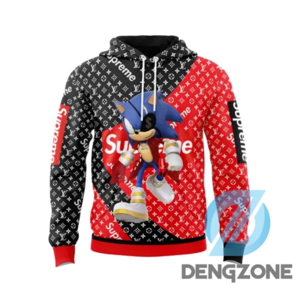 Louis Vuitton Supreme Sonic Red Black Unisex Hoodie Luxury Brand