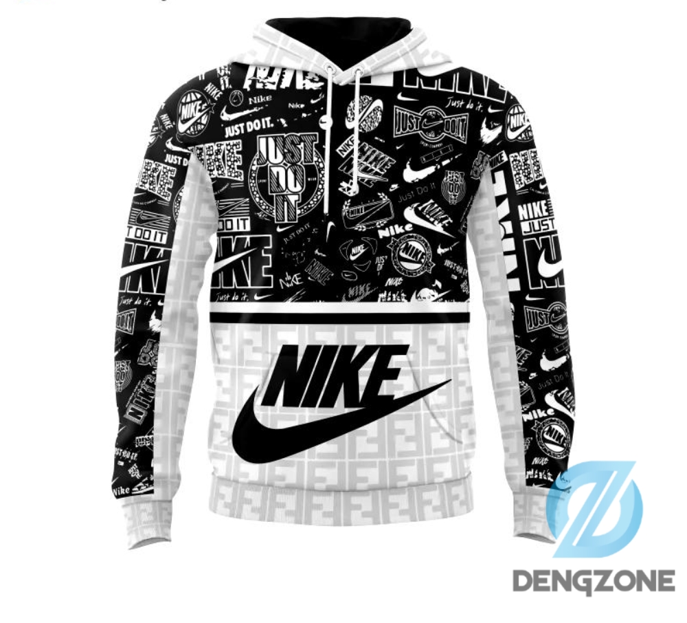 Fashion Fusion Nike X Fendi Just Do It Black And White Unisex Hoodie  Trendy Outfit For All