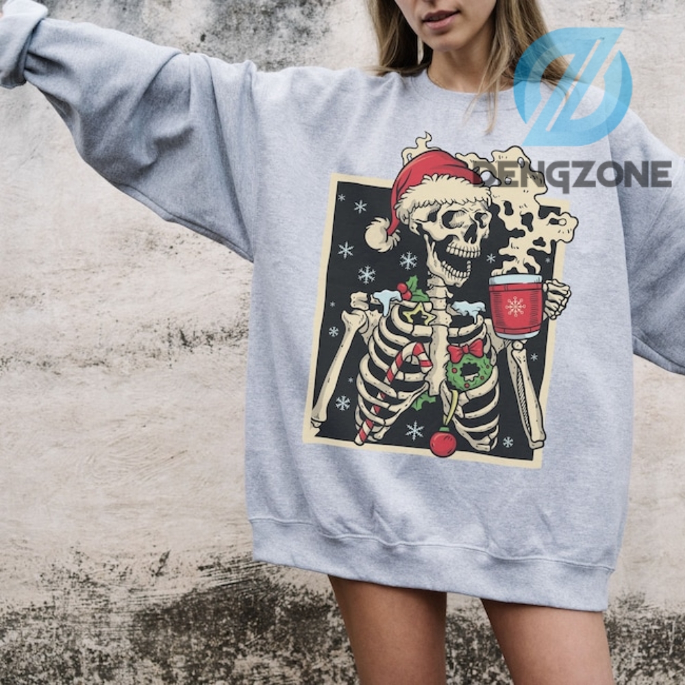 Dead Inside Skeleton Christmas Sweatshirt Coffee Lover Christmas Gift