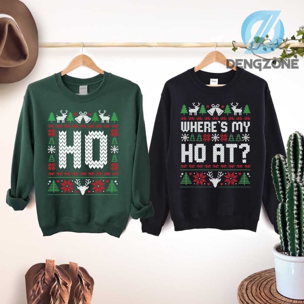 Festive Humor Unleashed Where My Hos At Couples Matching Ugly Christmas Sweater  Choose Your Design