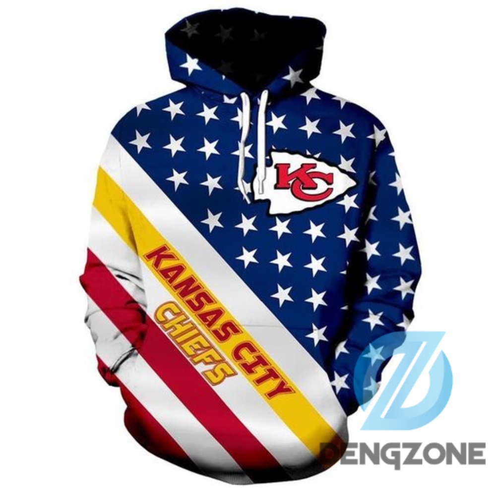 American Flag Kansas City Chiefs 3D Pullover Printed Over Unisex Hoodie